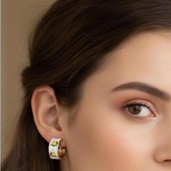 14k Gold Plated Fruity Lemon Hoop Earrings. New. - Picture 2 of 9